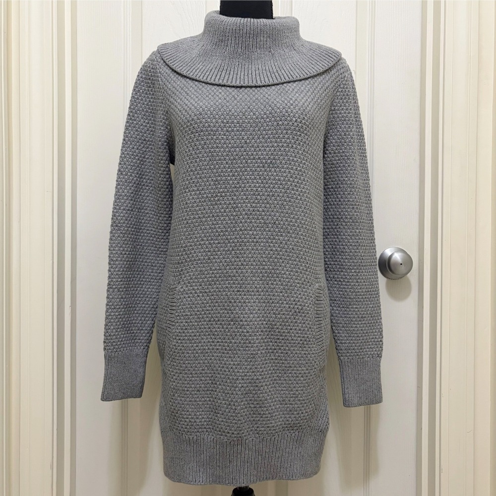 NEW Duluth Trading Co Heritage Cowl Neck Knit Tunic Sweater M Gray Minimalist
